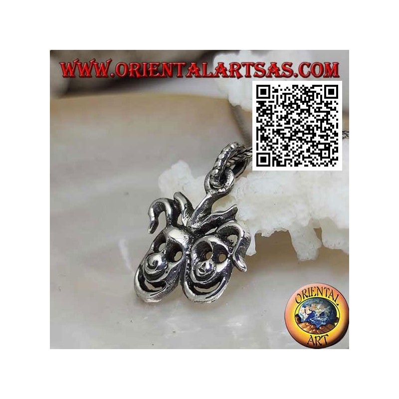 Pendentif en argent paire de masques de clown souriant