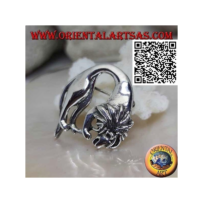Silver brooch, lion (king of the forest) folded while feeding