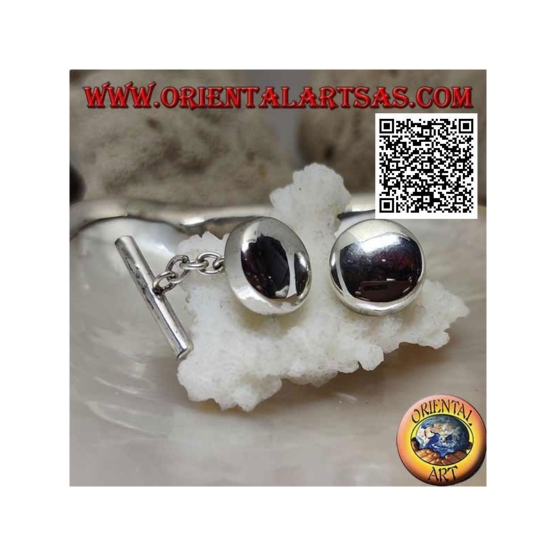 Round and smooth cufflinks in 925 ‰ silver, slightly rounded (Ø 15 mm)