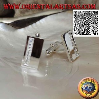 Gemelos rectangulares lisos en plata 925 ‰ con banda de circonitas blancas