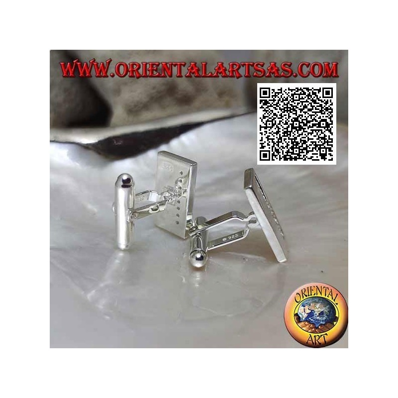 Smooth rectangular cufflinks in 925 ‰ silver with white zircons band