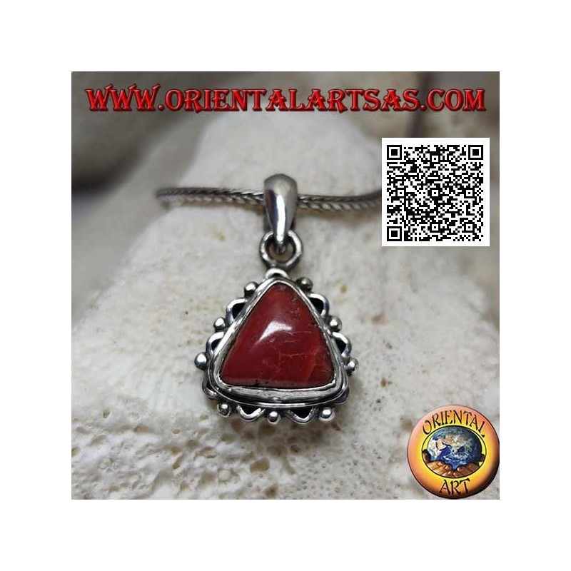 Silver pendant with Tibetan triangular coral and wavy on the edge