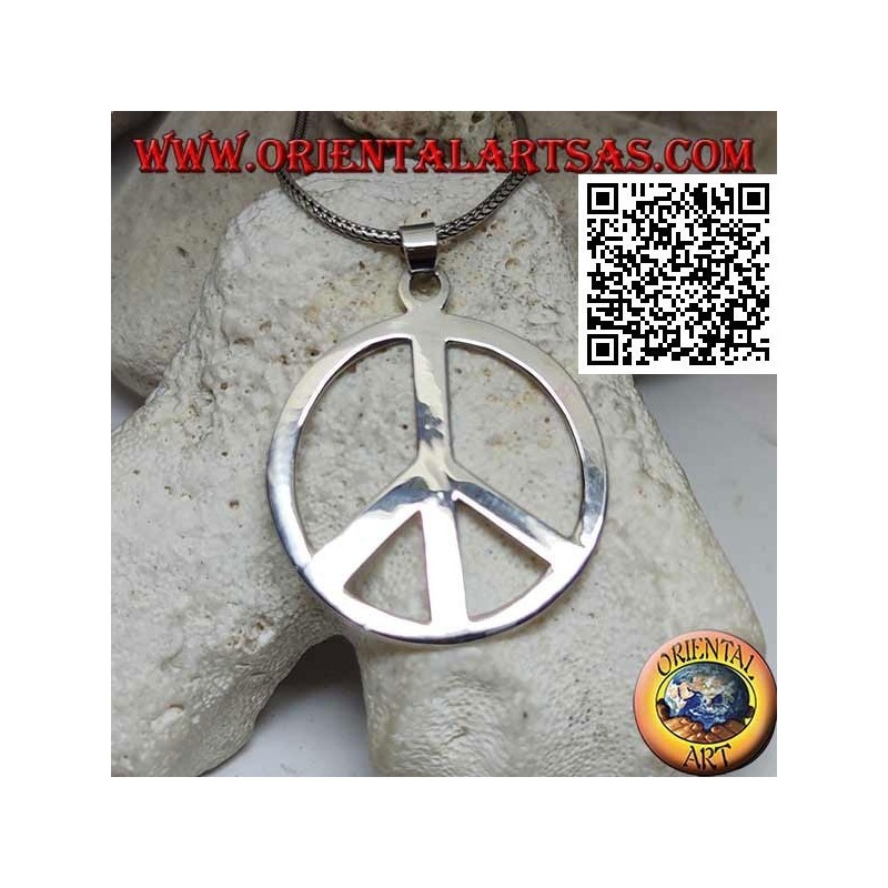 Smooth and thick silver pendant in the shape of a peace symbol (Ø 40 mm.)