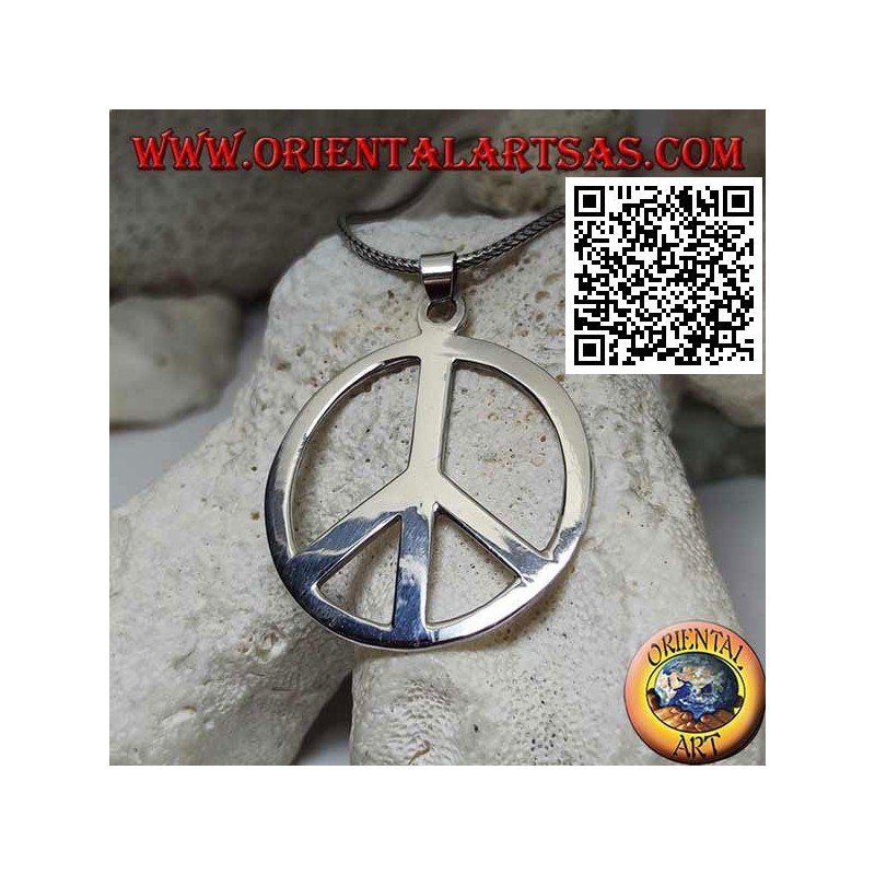 Pendentif en argent lisse et épais en forme de symbole de paix (Ø 40 mm.)