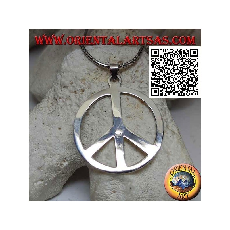 Ciondolo in argento a forma di simbolo della pace liscio e spesso (Ø 40 mm.)