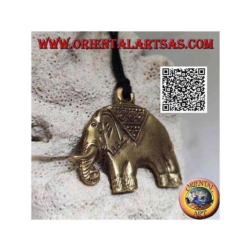 Typically decorated brass pendant representing an Asian elephant