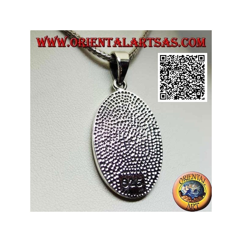 Silver pendant, sacred oval medal with St. Christopher with stick and child in bas-relief