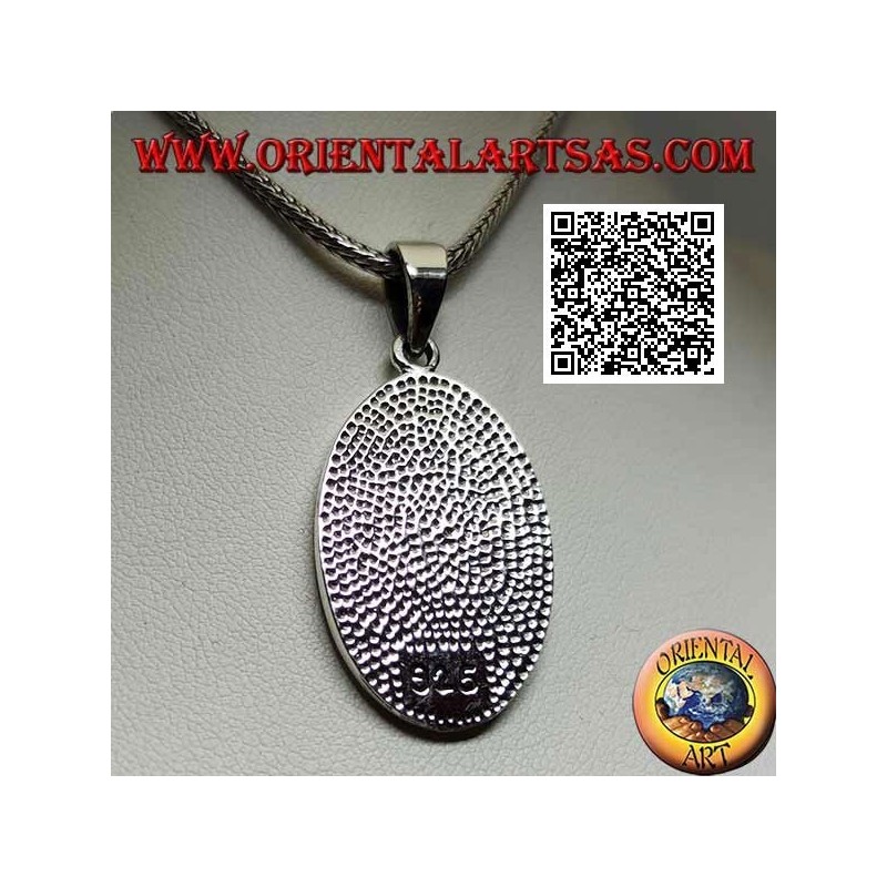 Colgante de plata, medalla sagrada ovalada con San Cristóbal con palo y niño en bajorrelieve