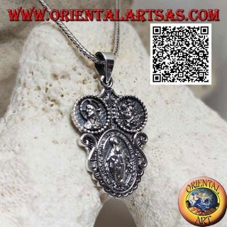 Silver pendant "apparition of the Madonna" medal under the crowned Christ and St. Christopher
