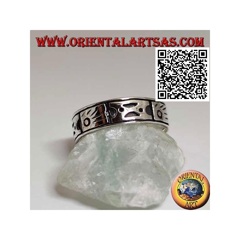 Bague en argent avec symboles aborigènes gravés