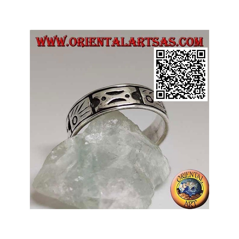 Bague en argent avec symboles aborigènes gravés