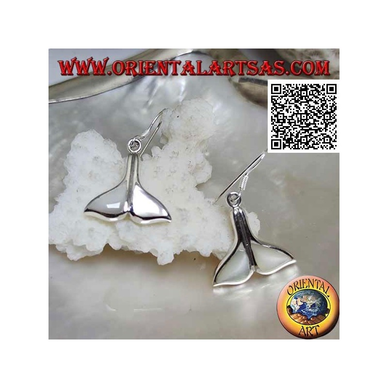 Boucles d'oreilles en argent en forme de queue de baleine avec nacre