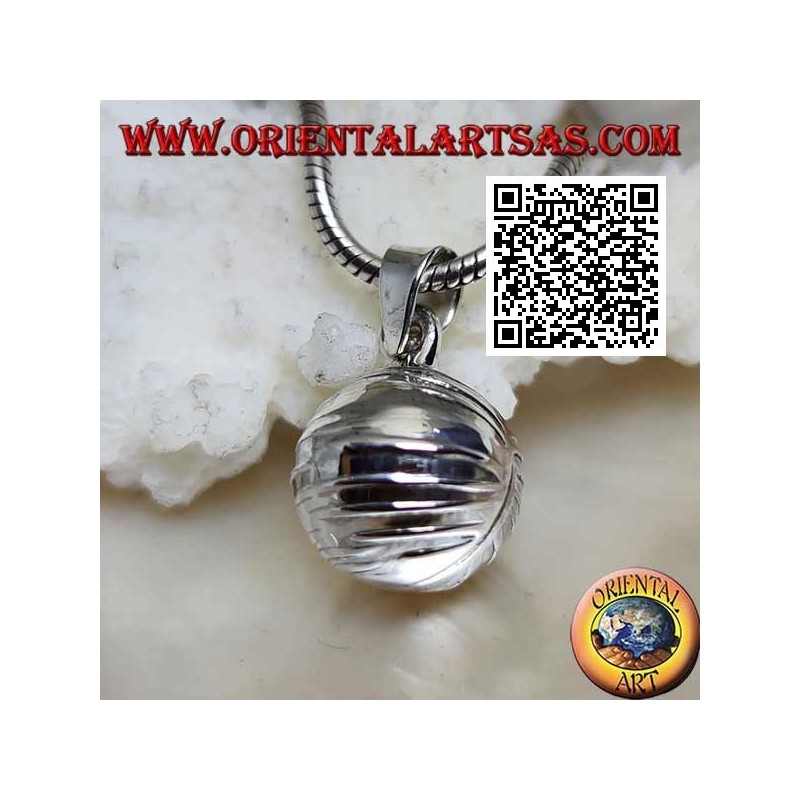 Colgante de plata liso "Call Angels" con líneas horizontales (Ø 14 mm.)