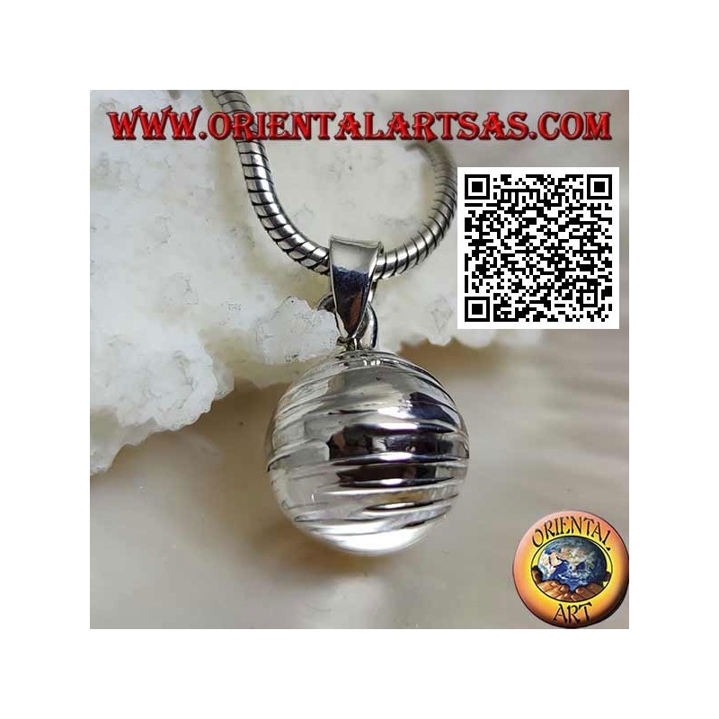 Colgante de plata liso "Call Angels" con líneas horizontales (Ø 14 mm.)