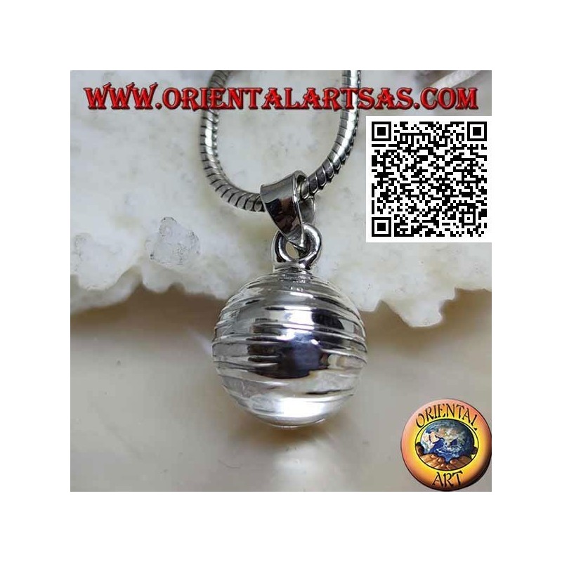 Glatter silberner "Call Angels" -Anhänger mit horizontalen Linien (Ø 14 mm)