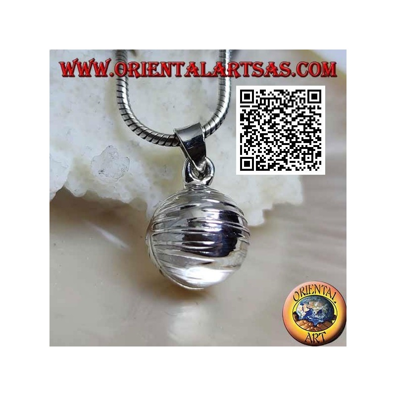 Ciondolo in argento "Chiama Angeli" liscio con linee orizzontali (Ø 14 mm.)