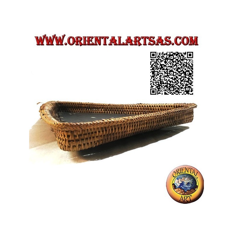 Lombok triangular tray valet tray in mahogany wood, wicker edge and mother-of-pearl inlays (small)