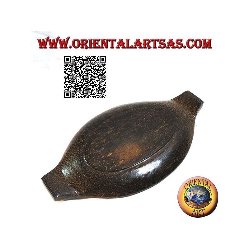 Pocket emptier oval tray with double compartment in coconut wood