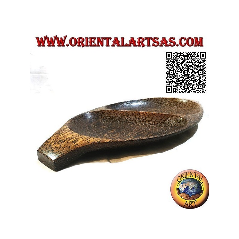 Pocket emptier oval tray with double compartment in coconut wood