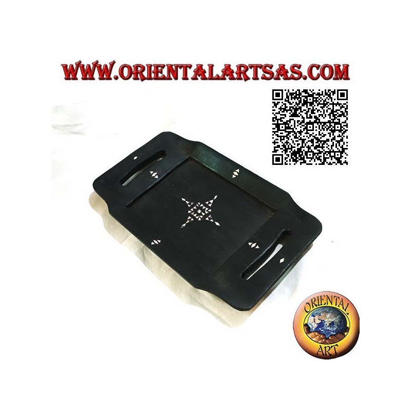 Vaciador de bolsillo Lombok bandeja rectangular en madera de caoba con asas e incrustaciones de nácar