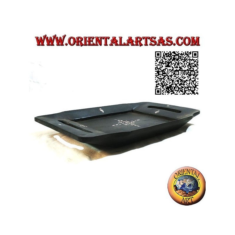 Vaciador de bolsillo Lombok bandeja rectangular en madera de caoba con asas e incrustaciones de nácar