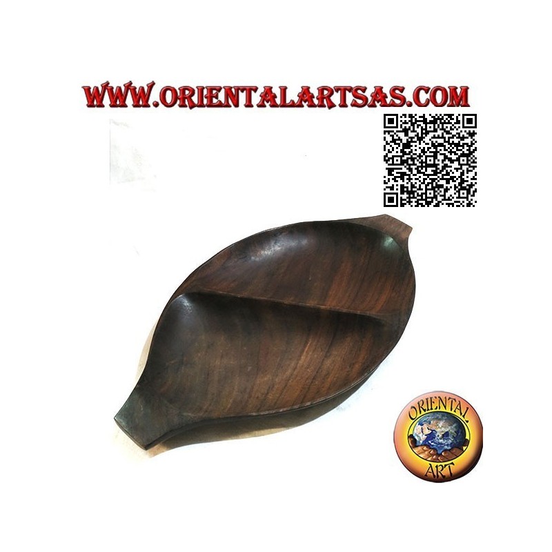 Svuotatasche vassoio ovale a doppio scomparto in legno di teak