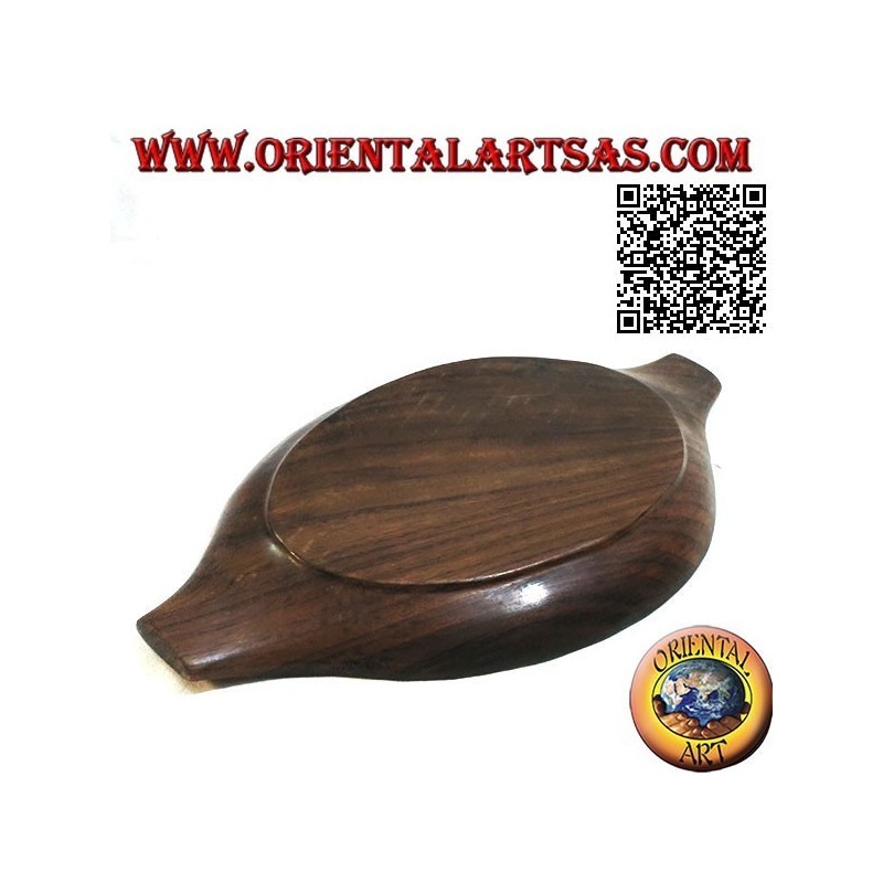 Pocket emptier oval tray with double compartment in teak wood