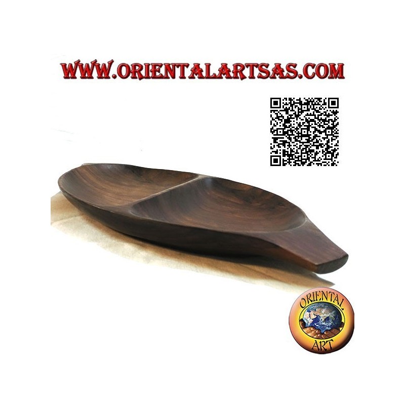 Ovales Tablett mit Taschenentleerung und Doppelfach aus Teakholz