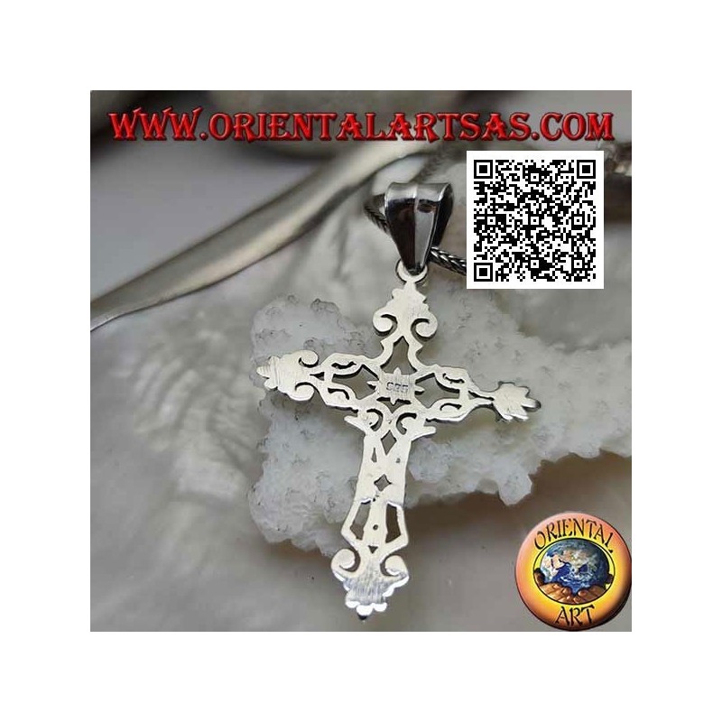 Silver Byzantine cross pendant with openwork decoration and lily-shaped terminations