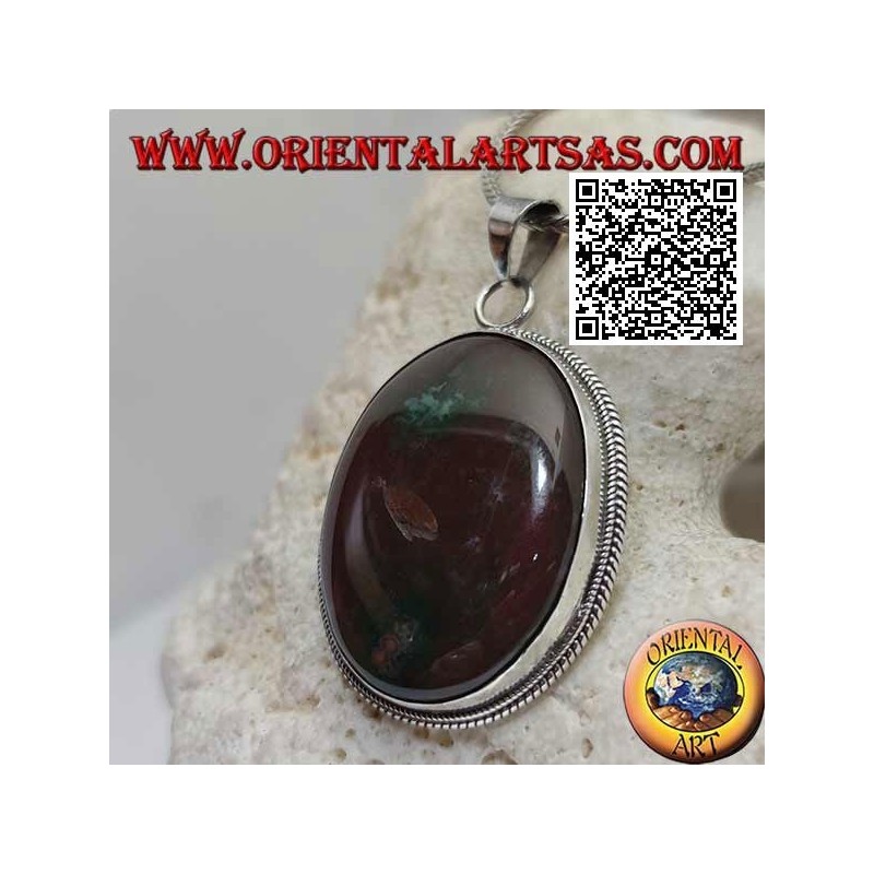 Colgante de plata con gran jaspe rojo brechado ovalado rodeado de tejido