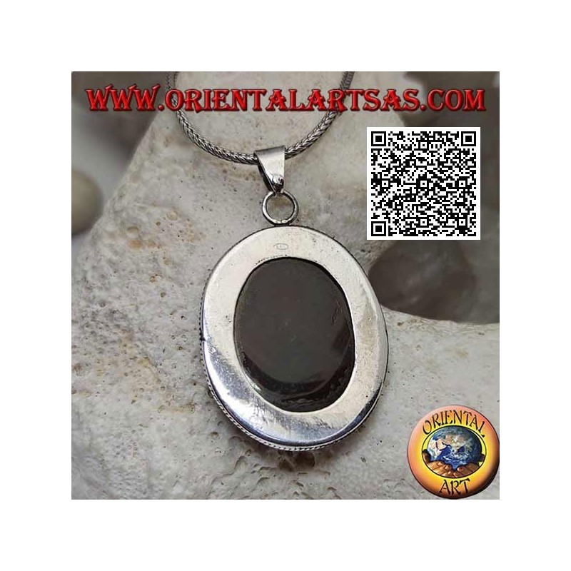 Colgante de plata con gran jaspe rojo brechado ovalado rodeado de tejido