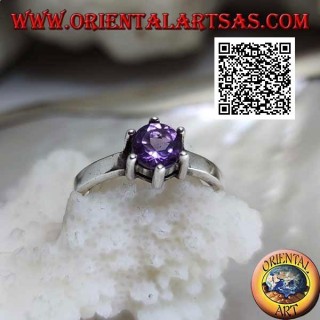 Rhodiumsilberring im Solitaire-Stil mit facettiertem, rundem Amethyst-Set