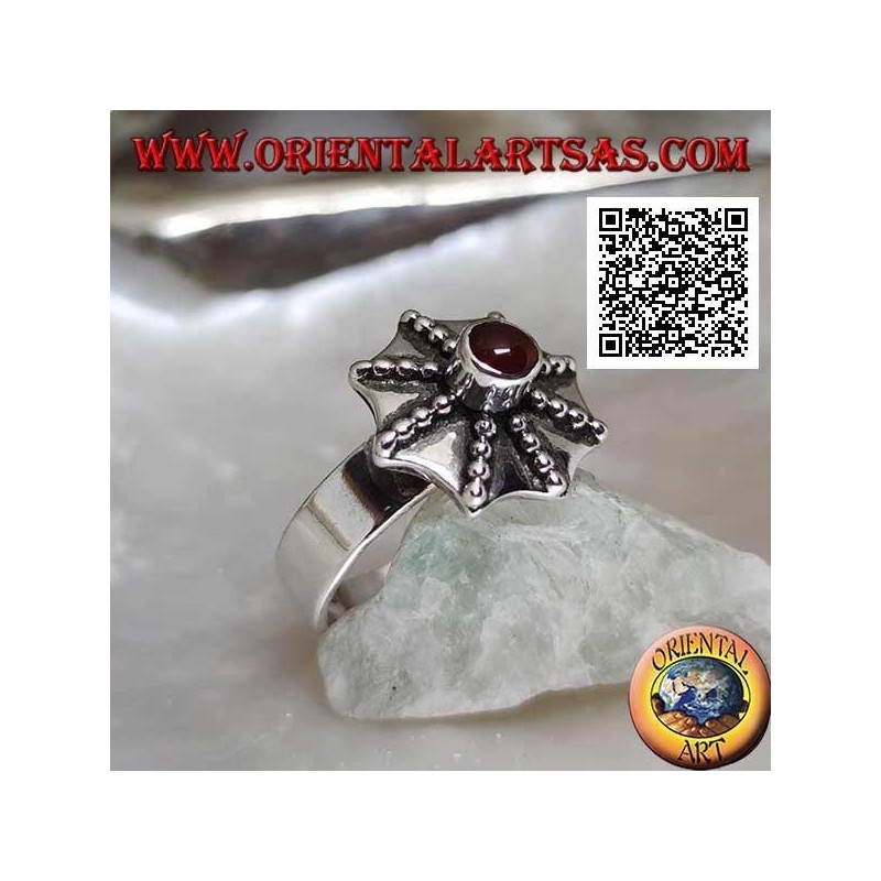 Bague en argent en forme de parapluie pagode avec cornaline ronde centrale