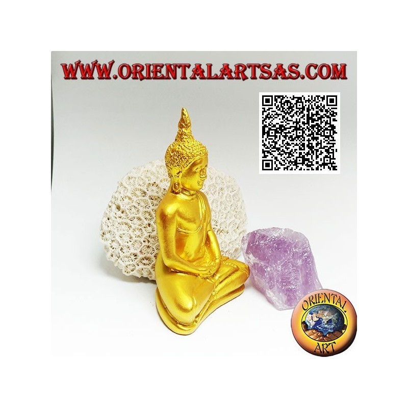 Buddha-Skulptur "Dhyana Mudra - Symbol für Meditation und Weisheit" auf dem Altar in Harz (golden) 10 cm