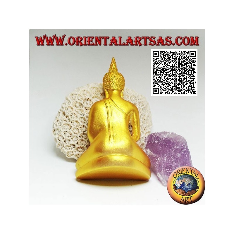 Sculpture de Bouddha "Dhyana Mudra - symbole de méditation et de sagesse" sur l'autel en résine (dorée) 10 cm
