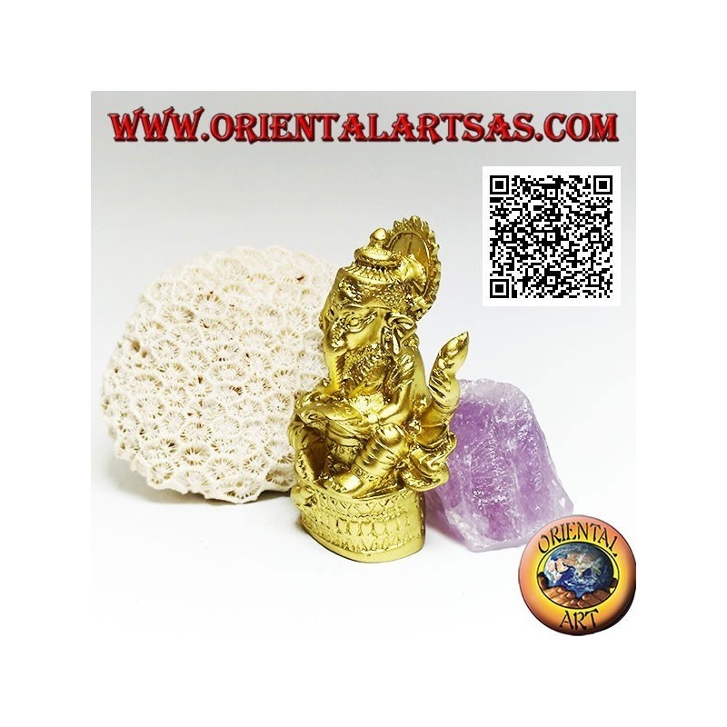 Ganesh sculpture "the elephant God" sitting with book and halo, in resin (golden 8 cm)