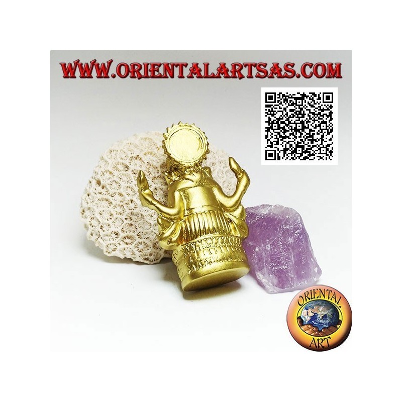 Scultura Ganesh "il Dio elefante" seduto con libro e aureola, in resina (dorato 8 cm)