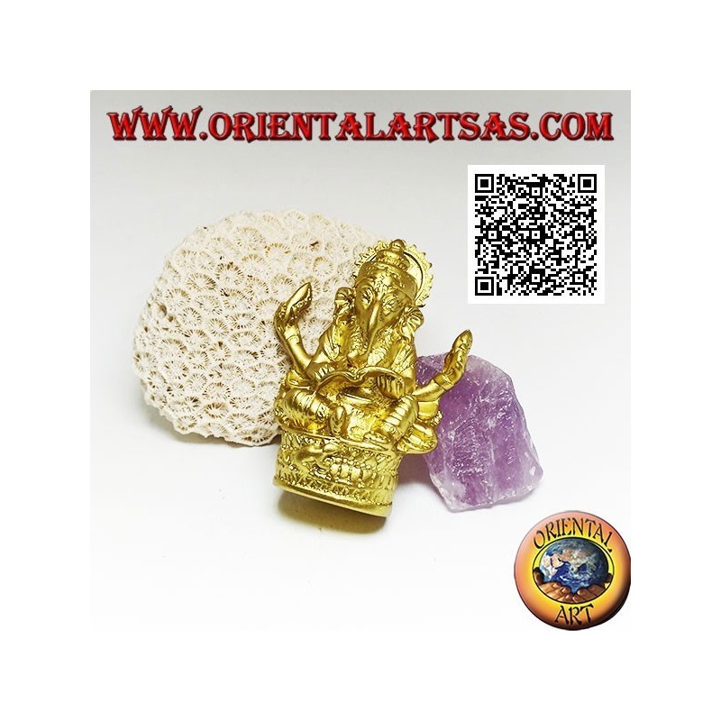 Escultura de Ganesh "el Dios elefante" sentado con libro y halo, en resina (dorado 8 cm)