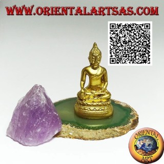 Scultura Buddha "Bhumisparsha Mudra - Sottomettendo il demone Mara" in resina (dorato) 6 cm