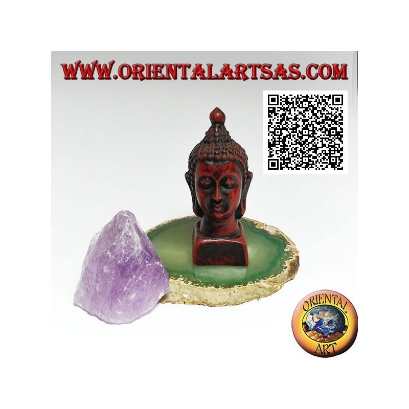 Head of Buddha (the one who is enlightened / awakened to the ultimate reality) in resin, 7.5 cm walnut color