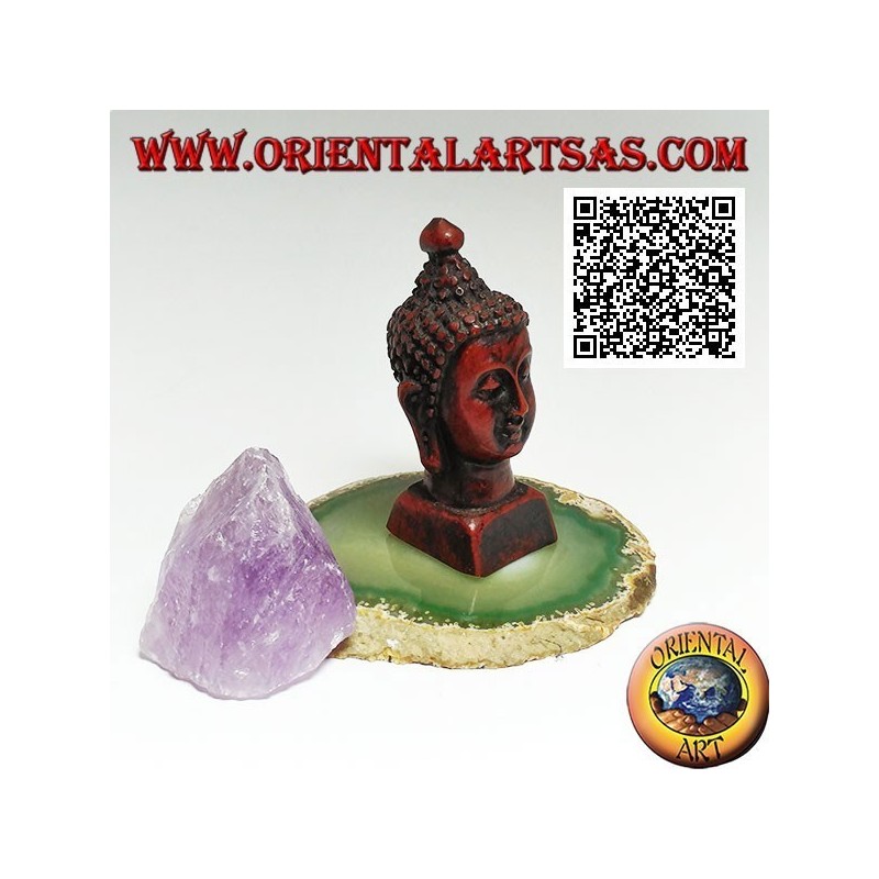 Tête de Bouddha (celui qui est éclairé / éveillé à la réalité ultime) en résine, 7,5 cm couleur noyer