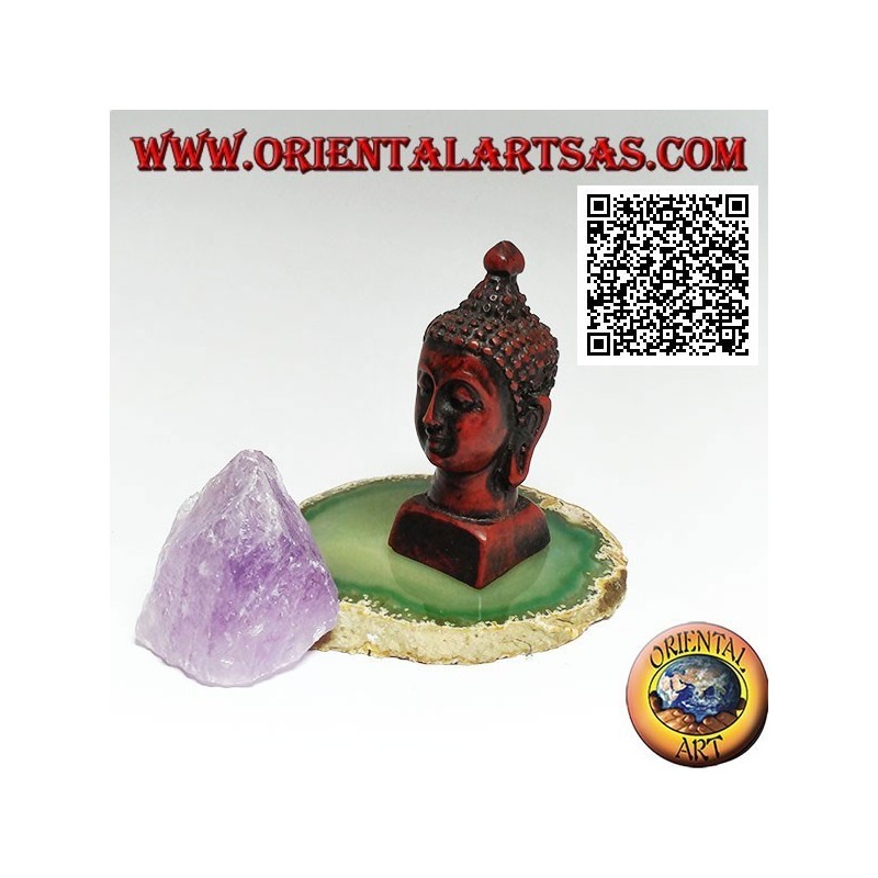 Testa di Buddha (colui che si è illuminato/risvegliato alla realtà ultima) in resina, color noce da 7,5 cm