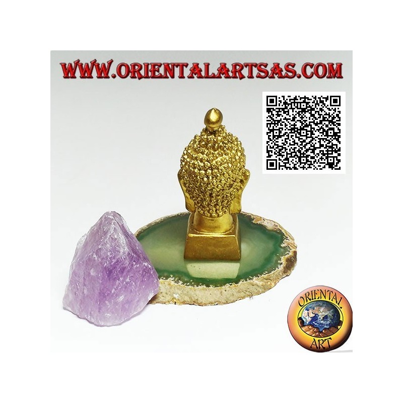 Testa di Buddha (colui che si è illuminato/risvegliato alla realtà ultima) in resina, dorato da 7,5 cm