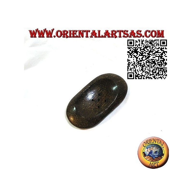 Jabonera ovalada de estilo oriental en madera de coco