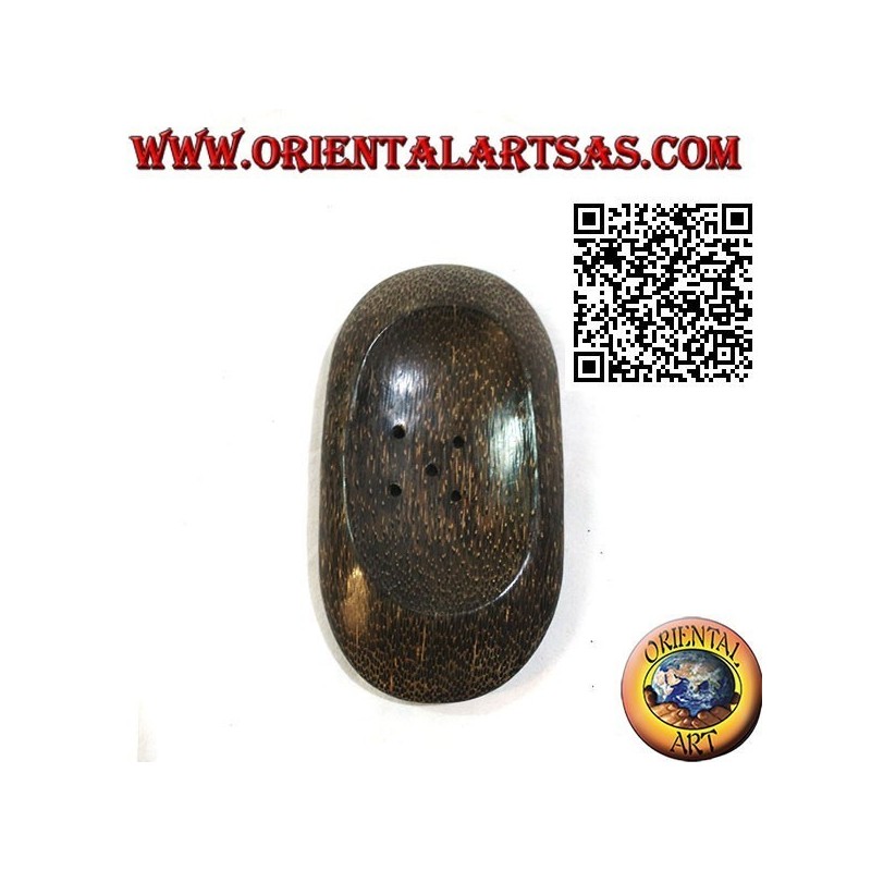 Oriental style oval soap dish in coconut wood