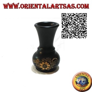 Ampoule flower vase with hand engraved flower in mahogany wood of 15 cm