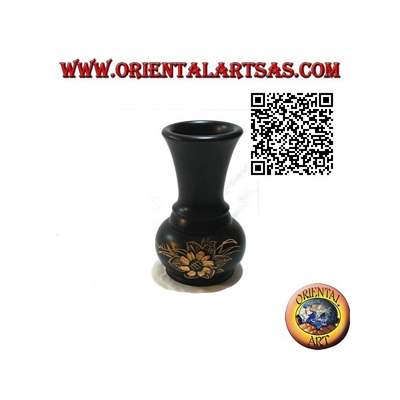 Ampoule flower vase with hand engraved flower in mahogany wood of 15 cm