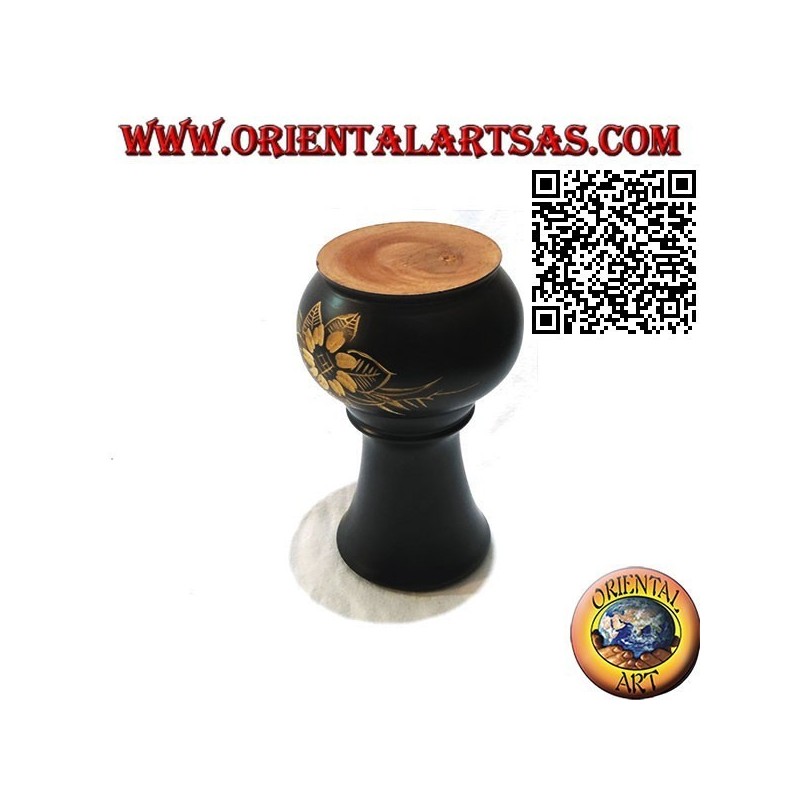 Ampoule flower vase with hand engraved flower in mahogany wood of 15 cm