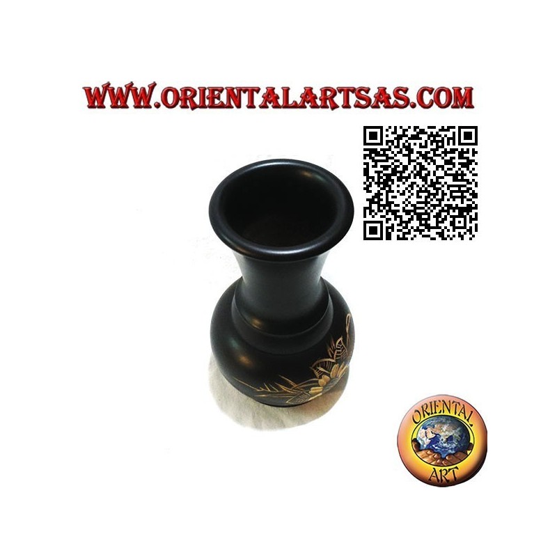 Ampullenblumenvase mit handgravierter Blume aus Mahagoniholz ​​von 15 cm