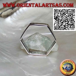 Bague en argent lisse avec bande de forme hexagonale